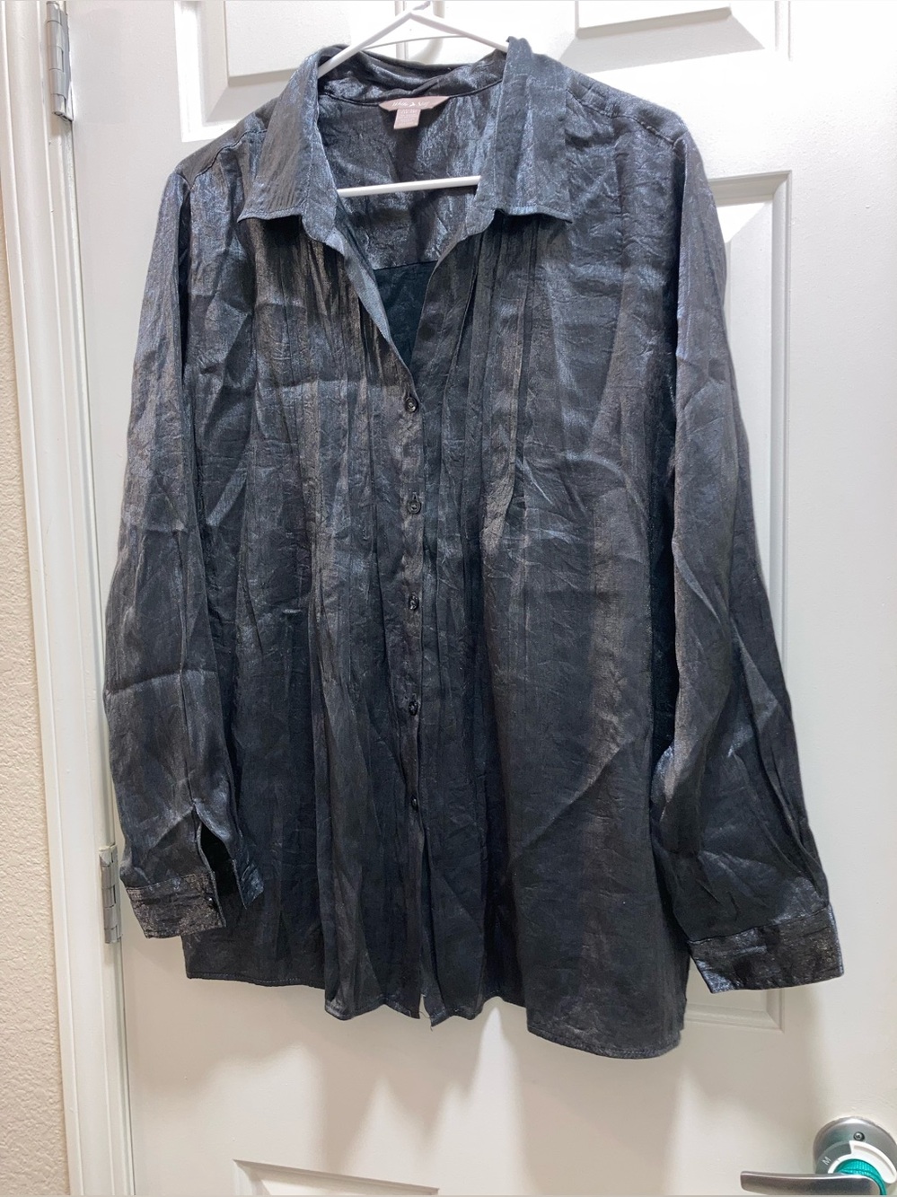 White Stag Womens Slate Gray Crinkle  Button-Down Shirt Size XL